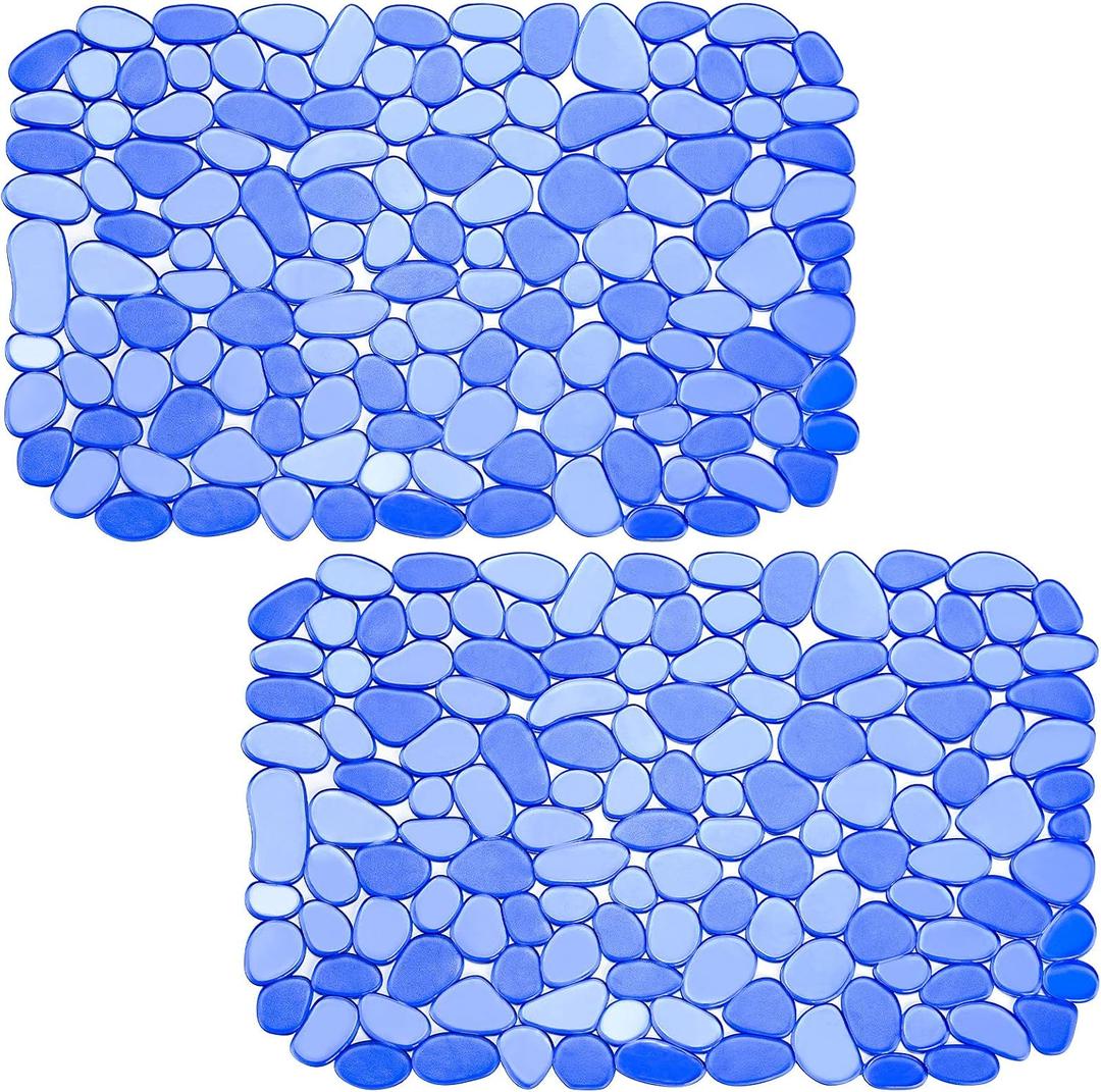 Coopay Kitchen Sink Mat Pebble Protect Mat PVC Eco-friendly Adjustable Stainless steel/ Porcelain Dish Drying Pad Protector for Bottom of Kitchen Sink, 15.8 x 11.8 inches (2 Pack, Blue)