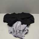 AIHUKOCY Women Slit Stripe Patchwork Shirt Crewneck Sweater Contrast 2 in 1 Button Down Asymmetric Hem Knit Pullover Sweaters (Large, Black)