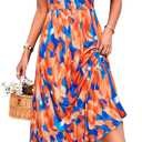 STYLEWORD Women’s 2026 Summer Dress Maxi Vacation Floral Halter Neck Sleeveless Flowy Sundress with Pockets 
(Blue Orange Floral, M)