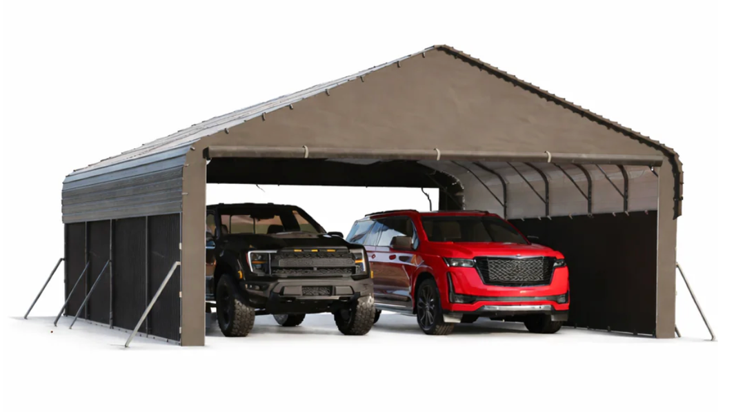 Garvee 20'x20'x10' Enclosed Metal Carport for 2 Cars, Heavy Duty Steel Frame for All Weather, Permanent Shelter for Boats, Full-Sized Pickup Trucks, and Tractors