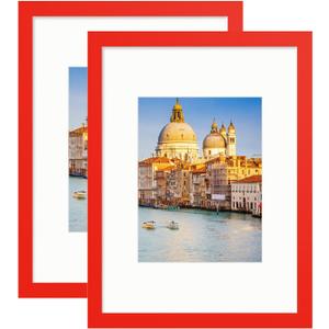 wyooxoo 8x12 Picture Frame Set of 2 Made of Solid Wood Red Photo Frames Display Pictures 6x8 with Mat or 8x12 Without Mat Colorful Frame For Tabletop Display or Wall