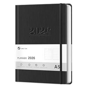 2026 Planner, Weekly and Monthly Planners, Faux Leather Daily Calendar 2026 Planner, 12 Month Agenda from Jan. to Dec., Hardcover Habit Tracker Journal 5.75" x 8.4"(Black)