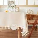 ArtBud Farmhouse Wipeable Tablecloth Vinyl Waterproof Coating Spill-Proof Table Cover Cotton Linen Backing Slip Resistant Tabletop Kitchen Party Table Décor White Rectangle, 55"×70"(4-6 Seats)