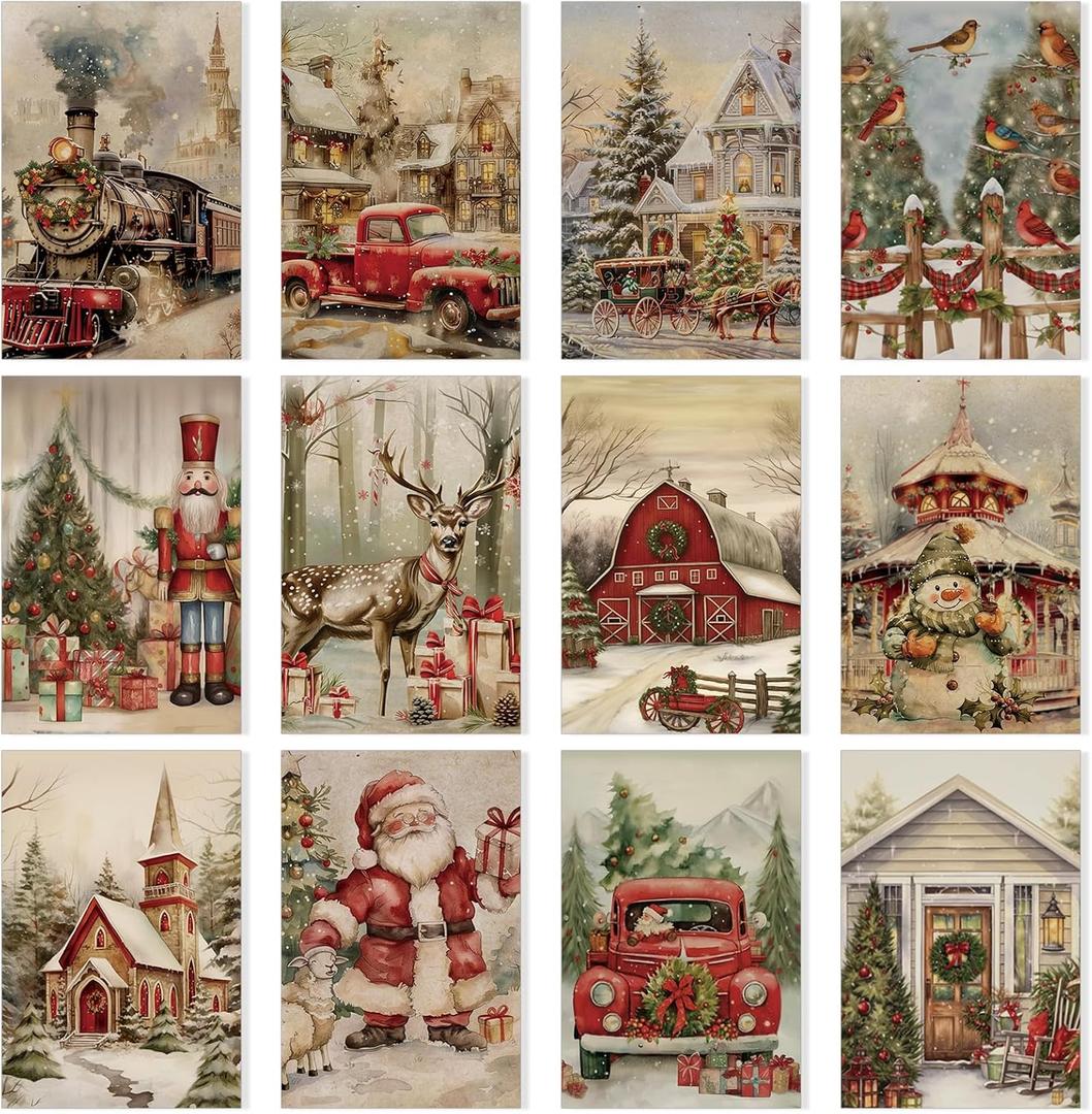 VioraWhite 12 Pcs Seasonal Diamond Art Set for Adults Holiday Theme Diamond Painting Kits for Women DIY Cartoon 5d Rhinestones Crafts Gifts with Tools for Home Wall Decoration(Retro)