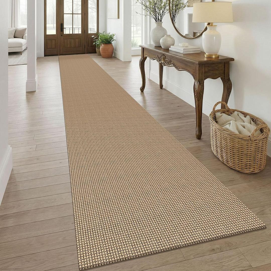KOZYFLY Boho 3x20 Runners Rugs for Hallway, Extra Long Washable Runner Rug, Woven Non Slip Kitchen Runner, Cotton Entryway Rug, Floor Carpet for Entry, Aisle, Hall, Orange Beige/Tan/Brown