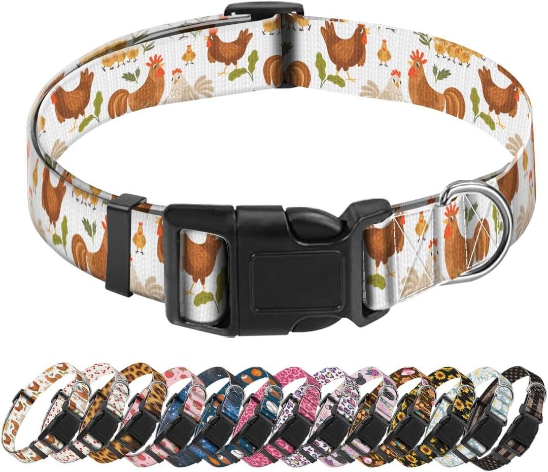 Dog Collar, Cute Dog Collar for Small Medium Large Dogs, Personalized Adjustable Soft Pet Collars with Quick Release Buckle for Walking Running, Cute Boho Chicken Large