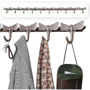 Heavy Duty Metal Wall Mounted Coat Rack - 10 Hooks Space Saving Wall Organizer, Aluminum Alloy Hook for Jackets/Hats/Backpacks, Modern Style Dragonfly Design Easy Mount (1 Item-10 Hooks)