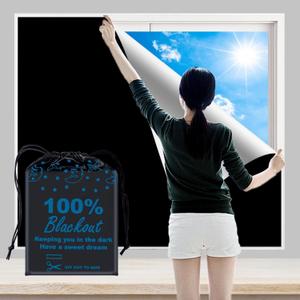 100% Blackout Blind Curtains Window Cove[ 79"x 59"] [DIY Cut to Any Size or Shape] [Hook & Loop Tabs][ Portable Bags for Travel ] [Light & UV Blocking ] for House,Baby Nursery,Apartment (Black and Silver-grey)