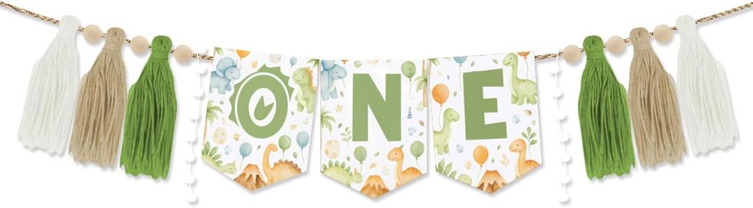 Dinosaur 1st Birthday High Chair Banner Our Little Dino Is One Birthday Decorations Highchair Tassel Garland for Baby Boys Girls Dino Dinosaur Themed First Bday Decors Cake Smash Photo Props