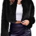 Danedvi Women's Fashion Cropped Faux Fur Jacket Long Sleeve Open Front Cardigan Casual Fluffy Parka Shaggy Short Coat Black, Medium