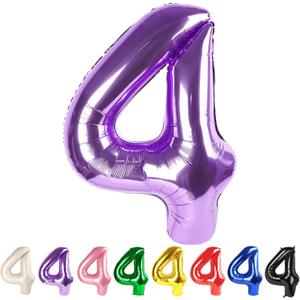3 x Numbers 4 Balloons Purple Party Decorations for Women Men, 40 In Big Four Balloons for Engagement, Wedding, Celebration Party, Graduations, Photo Shoot