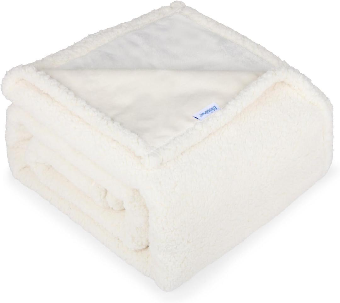 Waterproof Dog Blanket for Large Dogs - Reversible Washable Pet Blanket, Soft Sherpa Fleece Furniture Protector, Cat Throw Bed Couch, Cream,50"x60"