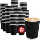 Lamosi Coffee Cups 12 oz 500 Pack, Black Disposable Cups, Corrugated Paper Cups 12 oz, Ripple Wall Insulated Water Cups for Hot Beverage