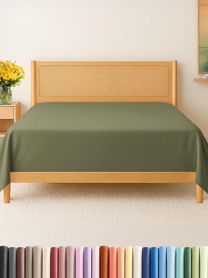 King Size Flat Sheet - Hotel Quality Top Flat Bed Sheet Only - Ultra-Soft, Breathable & Cooling - Fade & Wrinkle Free - Easy-Care, Stain & Shrink Resistant Bedding - Easy-Fit & Oeko-Tex - Sage Green