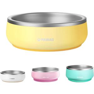 Pawaii Small Dog Bowls, 12 oz. Food Water Bowl Designed for Puppies and Cats with Non-Slip Rubber Base, Upgraded Metal Insulated, Double Stainless Steel Bowls, Cheese Yellow
