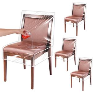 4 Pack Plastic Dining Room Chair Covers Clear Seat Protectors Waterproof Seat Cover for Cat Pet Hair Dust Spill