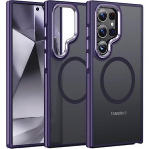 JAME for Samsung Galaxy S24 Ultra Case, [Compatible with Magsafe] [Military Grade Protection] [Anty-Slip Grip] Gorgeous Protective Camera Bezel Galaxy S24 Ultra Magnetic Translucent Matte Case, Purple