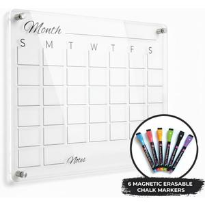 Premium Acrylic Calendar for Wall (16.75 x 13.25) Clear Calendar & Family Reusable Planner with Vibrant Markers, Acrylic Dry Erase Board for Wall, Home, Office, or Family Command Center