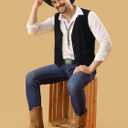 Cutecrop 4 Pcs Western Cowboy Outfits for Men Suede Leather Vest Hat Bolo Tie Belt for Western Halloween Cosplay (Black,Large)