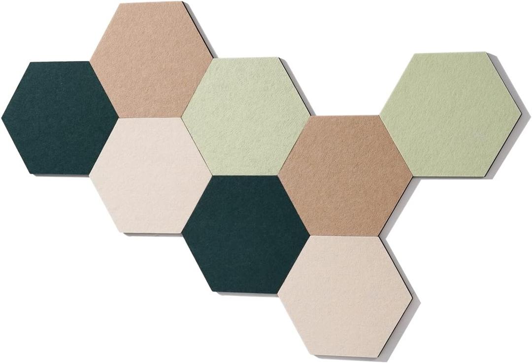 LAJAR 8 Pcs Self Adhesive Felt Bulletin Board Tiles (Large), Hexagon Color Felt Pin Board Wall Tiles for Photos, Pictures, Memos (Green Large)