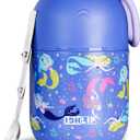 Thermo - Wide Mouth Soup Jar - 17 oz Insulated Food Container with Folding Spoon for Hot & Cold Food - Stainless Steel (Purple) (Mermaid)