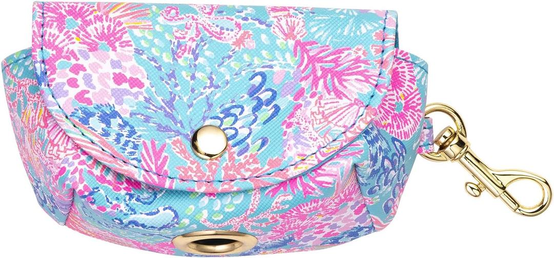 Lilly Pulitzer Dog Waste Bag Dispenser, Pet Bag Includes 15 Pink Potty Bags, Dog Poop Bag Holder for Leash, Splendor in the Sand