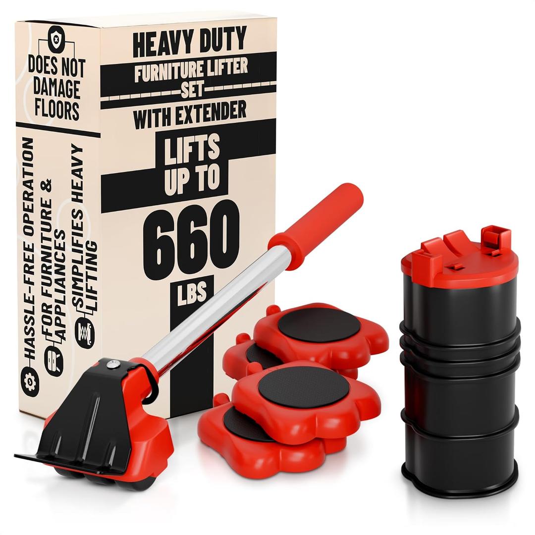 Heavy Furniture Movers with Wheels Set - Appliance Lifter with Moving Sliders that Lift Up to 660 Lbs - Heavy Duty Furniture Lifter Tool, 4 Pcs Appliance Movers Sliders and Lifting Extender Included