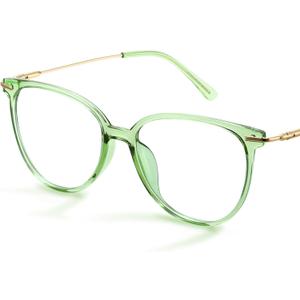 Gaoye Blue Light Blocking Glasses - Trending Round TR90 Frames, Metal Arms, UV400 Protection - Matching Soft Case (1-clear Green/Transparent Lens)