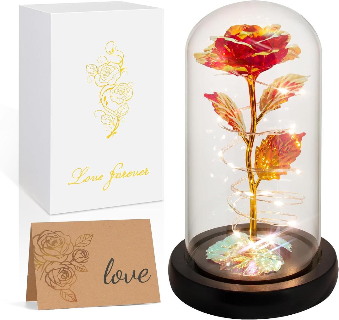 Childom Mothers Day Mom Gifts for Mom,Birthday Gifts for Women Moms Grandma,Flowers for Delivery Prime,Red Light Up Rose in A Glass Dome,Anniversary Valentines Roses Gift for Her Wife Daughter