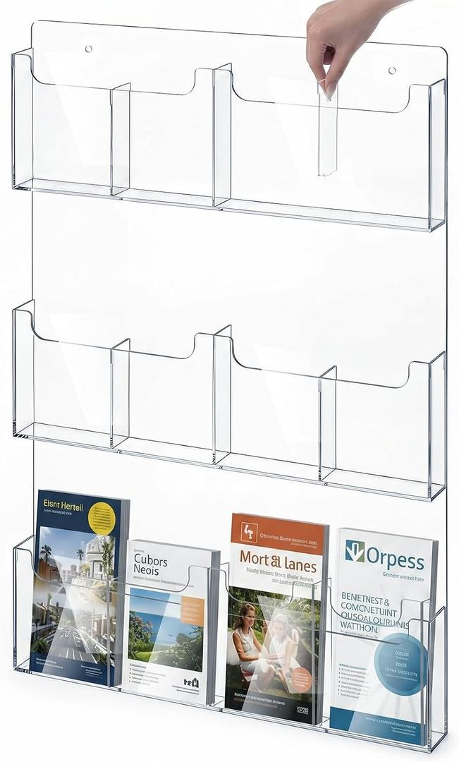 Sherr 1 Pc Acrylic Brochure Holder Wall Mount with Removable Adjustable Dividers, Large Capacity Literature Display Stand for 4'' x 9'', 8.5'' x 11'' Pamphlets, 17.8'' x 30.7'' for Office Hotel