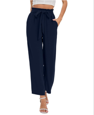 NiMin Women's Wide Leg Lounge Pants with Pockets Lightweight High Waisted Adjustable Tie Knot Loose Trousers, S