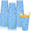 LemonRoad 25 Pcs Beach Coastal Plastic Cups 16 oz White and Blue Cups for Amalfi Coast Party Supplies Hawaiian Tropical Pool Beach Birthday Party Decor Seaside Shower Centerpiece