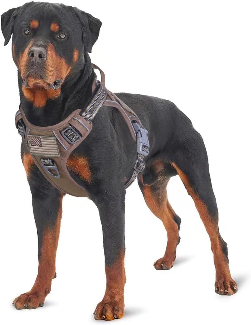 BUMBIN Tactical Dog Harness for Medium Dogs No Pull, Famous TIK Tok No Pull Dog Harness, Fit Smart Reflective Pet Walking Harness for Training, Adjustable Dog Vest Harness with Handle Brown, M