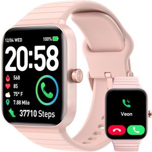 Fitpolo Smart Watch for Women,1.8 Touchscreen, Bluetooth Call, Alexa Built-in,24/7 Heart Rate, SpO2 Monitor, Step Counting, Sleep Tracking, IP68 Waterproof Fitness Tracker Watch for Android iPhone (Light Pink)