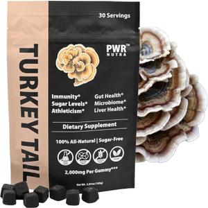 REAL Turkey Tail Mushroom Gummies - Gut, Immunity, Brain Support, Vegan, Sugar-free, GF, 30 TRUE Servings, 3.7oz
