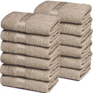 Belizzi Home Ultra Soft Cotton Washcloths, Contains 12 Piece Face Cloths 12x12 inch, Ideal for Everyday use Face Towels, Compact & Lightweight Multi Purpose Washcloths - Tan