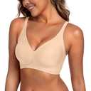 DB MOON Womens Jelly Bras Wireless Seamless Push Up Full Coverage Tshirt Bra No Underwire Supportive Bralette (Large, Nude)