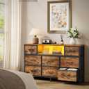 SONGMICS Dresser for Bedroom with Outlets & LED Lights, 8 Fabric Drawers, 11.8"D x 44.8"W x 26.8"H