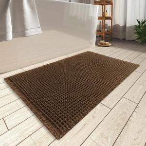AMOAMI Upgraded Waffle Bath Mat, Super Absorbent Non Slip Bath Mats for Bathroom Floor, Machine Washable Bathroom Rugs with Tassels, Rubber Backed Bathroom Mats, Ultra Soft, 17" x 24",Terracotta