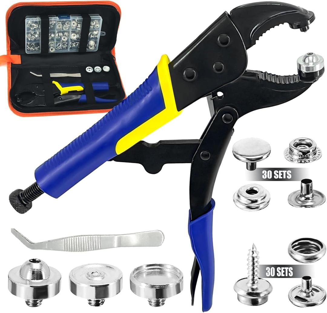 Loyola Snap Pliers Heavy Duty Tool Kit with 3 Dies & 60 Stainless Steel Snaps, Snap Button Tool for Replacing Marine Covers, Tarp, Canvas & Leather