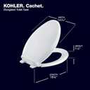 KOHLER K-4636-0 Cachet Elongated, Grip-Tight Bumpers, Quiet-Close Release Hinges, Quick-Attach Hardware, No Slam Toilet Seat, White