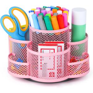 Topwey Pink Pen Holder for Desk, Rotating Pencil Holder, Cup Holder for Desk Office, Pen Organizer