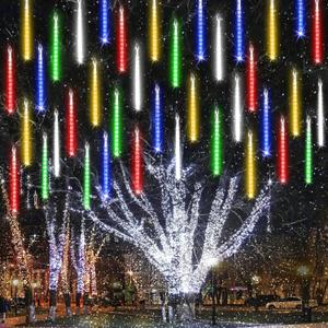 Joomer Christmas Lights Outdoor, 11.8 inch 10 Tubes 240 LED Meteor Shower Lights, LED Snow Falling Icicle Cascading Light with Timer Waterproof and Connectable for Christmas Decoration (Multicolor) (1PACK)