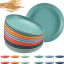 HEYCOME 12 Pcs Unbreakable Deep Dessert Plates Set, 8 inch Reusable Plastic Wheat Straw Plates, Microwave and Dishwasher Safe Plate for Kitchen, Lightweight Plate for Dessert, BPA Free, 6 Colors (6-Dark Multicolor)