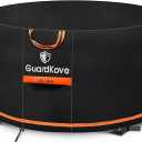 Heavy Duty Fabric] 48 Inch Fire Pit Cover Round for 46”- 48” Fire Pit/Tables, Waterproof Tear & Fade Resistant Firepit Cover with Buckle, Drawstring, Air Vent (48”D x 24”H, Black)