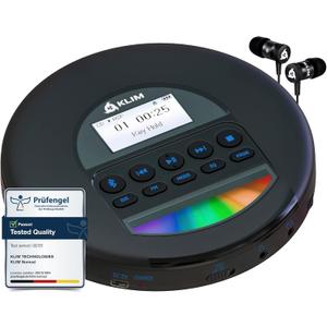 KLIM Nomad - Portable CD Player with Long-Lasting Battery - with Headphones - Radio FM - Compatible MP3 CD Player Portable - TF Card Radio FM Bluetooth - Ideal for Cars - Black Blue