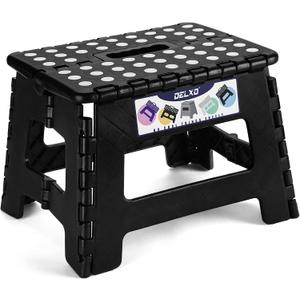 Delxo 9 Inch Folding Step Stool, Black Step Stools for Kids Foldable,Portable Collapsible Step Stool with Handle, Folding Stool for Kitchen Bathroom,Bedroom,Garden