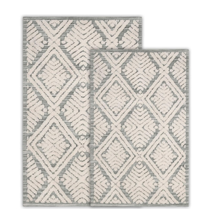 Superior Bath Rug Set, Small Area Rugs for Bathroom, Kitchen Decor, Machine Washable, Non-Slip Bathmat Rugs, High-Low Jacquard Mat, Geometric Accent Rug, Ceton Collection, Set of 2, Medium, Sage