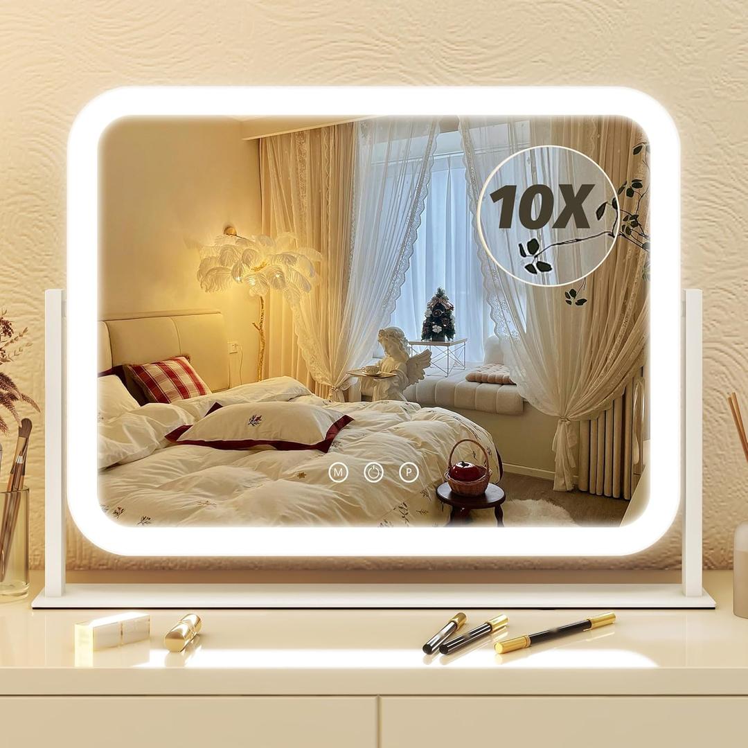 FENNIO Vanity Mirror with Lights 17''x13'' Makeup Mirror with Lights, Vanity Mirror Touch Screen with 3-Color Lighting, Dimmable, for Vanity Desk Tabletop White
