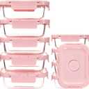 10 Pack Glass Meal Prep Containers with Lids and Steam Vent, Leak-Proof Food Storage Containers with Airtight Lids, Dishwasher / Microwave / Oven / Freezer Safe Glass Containers for Leftovers (Pink)